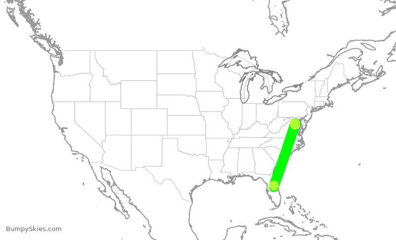 Turbulence forecast map for UAL3856, DCA to MCO
