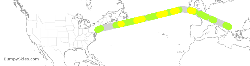 Turbulence forecast map for UAL385, EWR to DBV