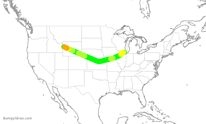 Turbulence forecast map for UAL3860, JAC to ORD