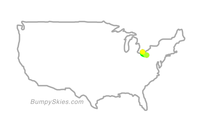 Map of continental US with illustrated flight path and turbulence forecast (described in text below)