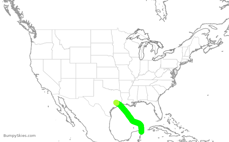Turbulence forecast map for UAL3863, CUN to IAH