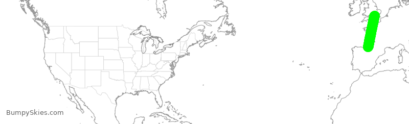 Turbulence forecast map for UAL3870, BIO to LHR