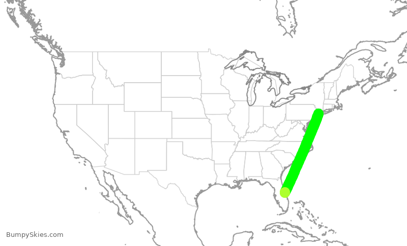 Turbulence forecast map for UAL3877, MLB to EWR