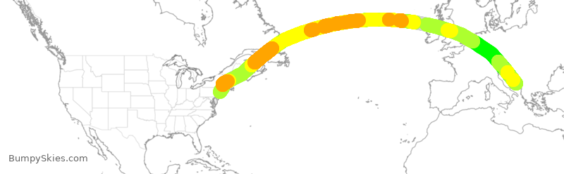 Turbulence forecast map for UAL3880, EWR to DBV