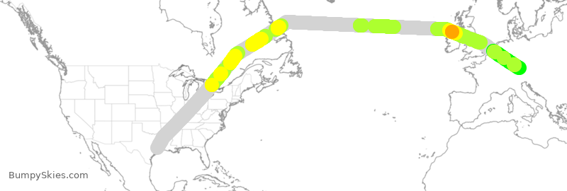 Turbulence forecast map for UAL3881, IAH to MUC