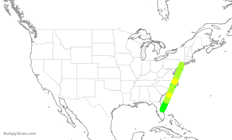 Turbulence forecast map for UAL3883, EWR to MLB