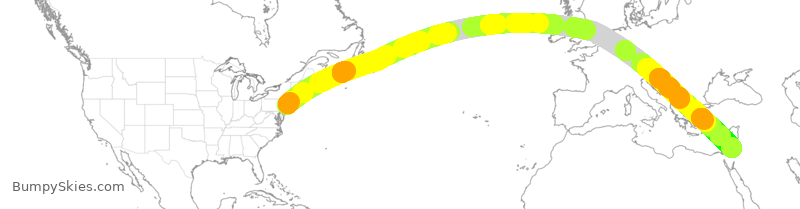 Turbulence forecast map for UAL3884, EWR to TLV