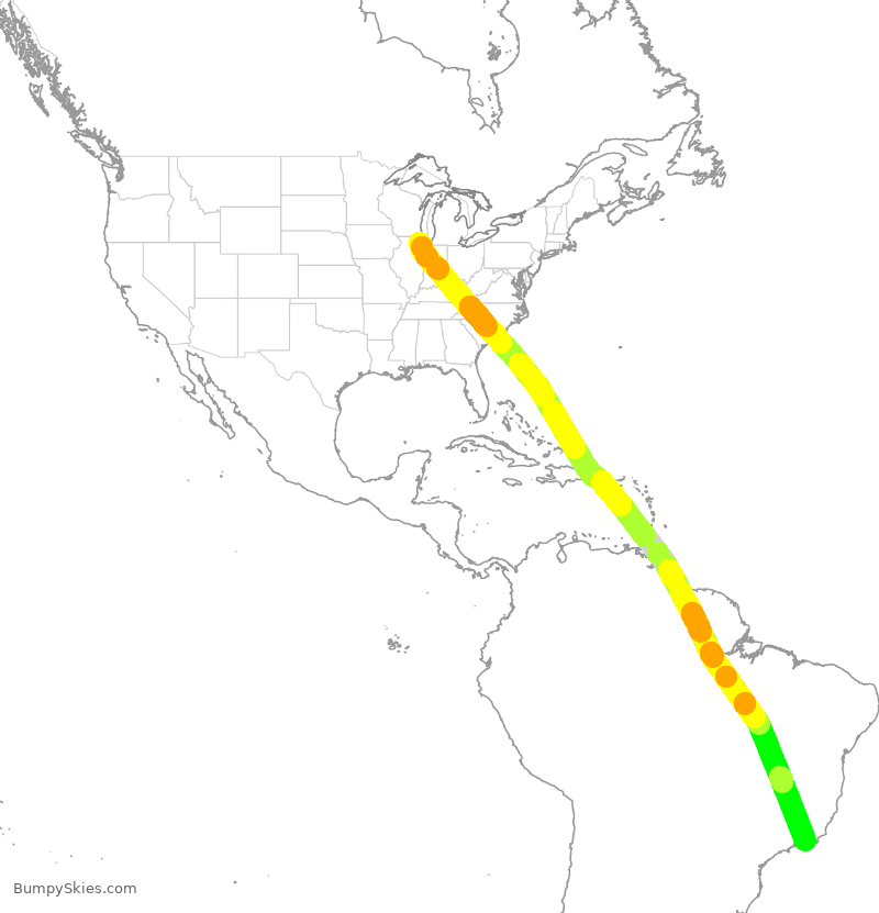 Turbulence forecast map for UAL3892, ORD to BGL