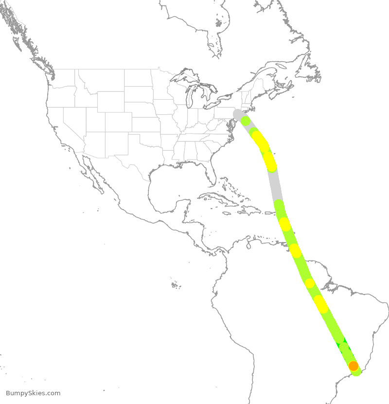 Turbulence forecast map for UAL3896, EWR to GIG