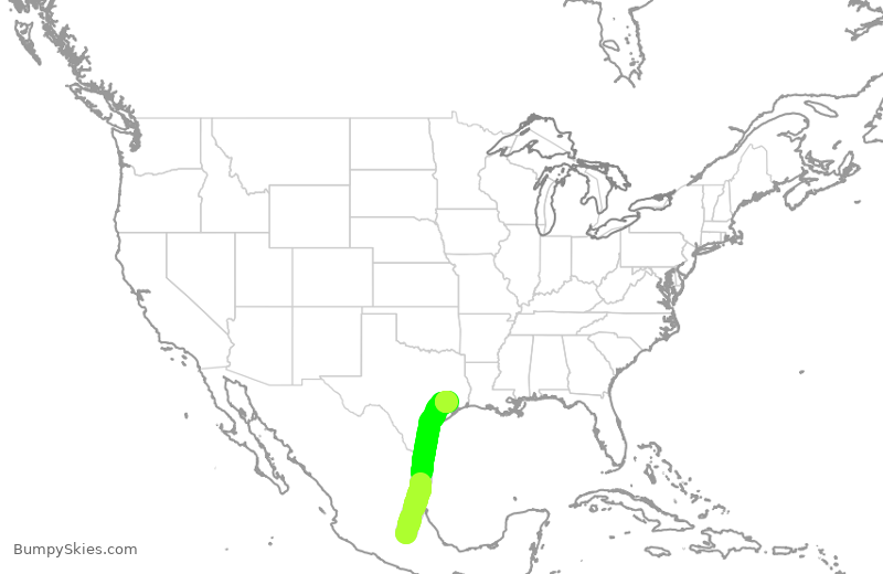 Turbulence forecast map for UAL3896, MEX to IAH