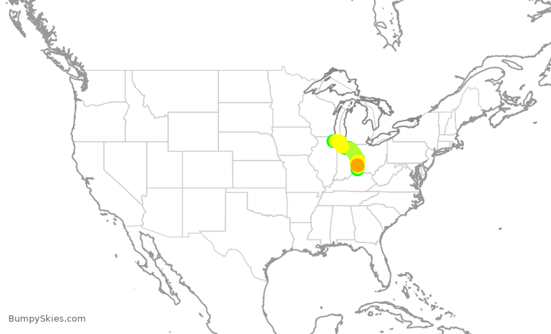 Turbulence forecast map for UAL3899, CVG to ORD