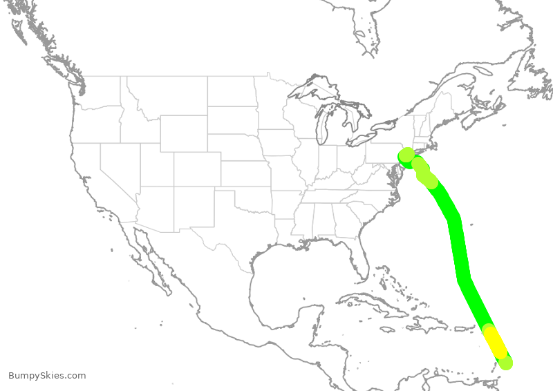 Turbulence forecast map for UAL389, BPB to EWR
