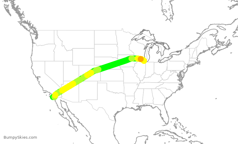 Turbulence forecast map for UAL3900, SAN to ORD