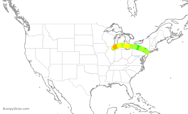 Turbulence forecast map for UAL3902, EWR to ORD