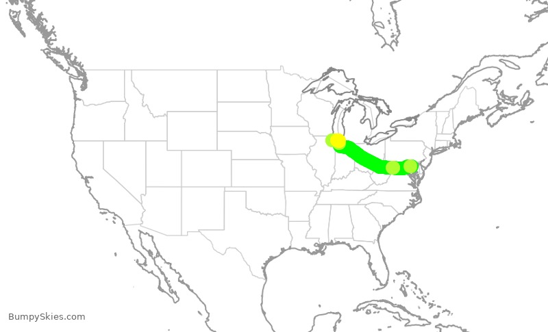 Turbulence forecast map for UAL390, BWI to ORD
