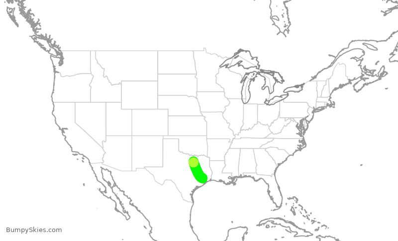 Turbulence forecast map for UAL3910, DFW to IAH