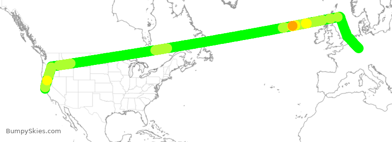 Turbulence forecast map for UAL3912, DDF to SFO