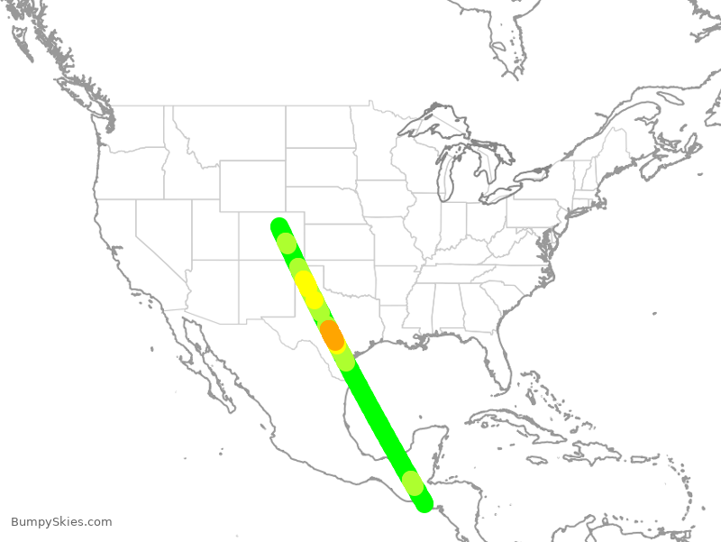 Turbulence forecast map for UAL3915, DEN to SLP