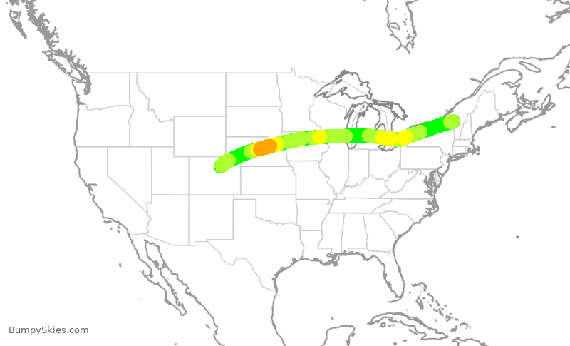 Turbulence forecast map for UAL391, BTV to DEN