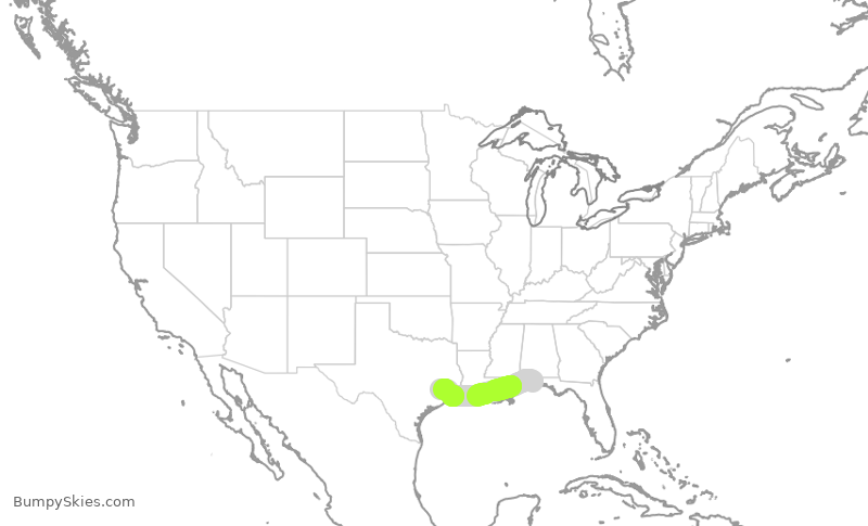 Turbulence forecast map for UAL3924, PNS to IAH