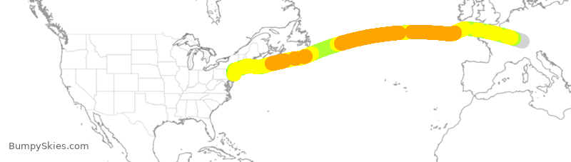 Turbulence forecast map for UAL3925, ZRH to EWR