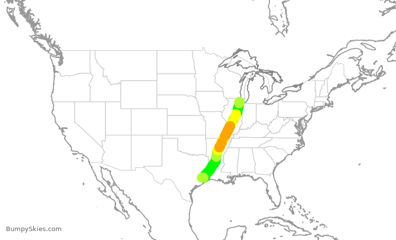 Turbulence forecast map for UAL3927, ORD to IAH