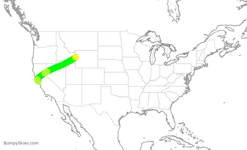 Turbulence forecast map for UAL3929, JAC to SFO