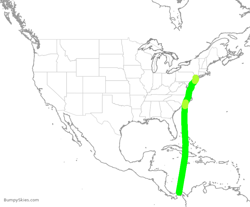 Turbulence forecast map for UAL392, EWR to PTO