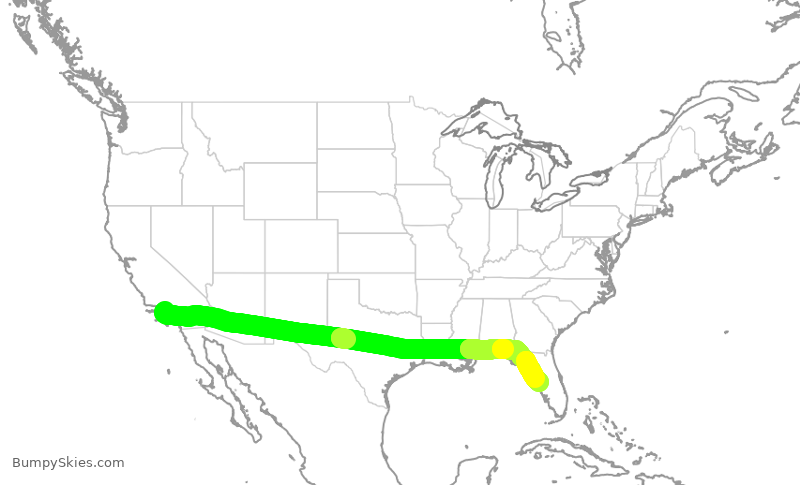 Turbulence forecast map for UAL392, LAX to TPA