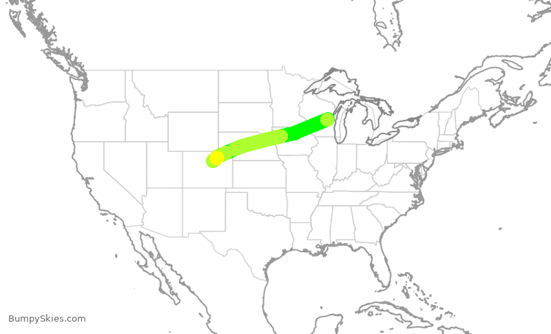 Turbulence forecast map for UAL3938, ATW to DEN