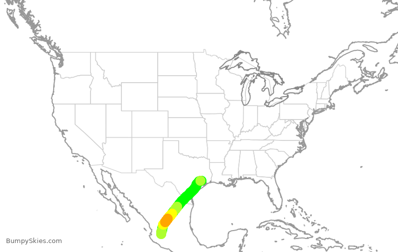 Turbulence forecast map for UAL3939, GDL to IAH