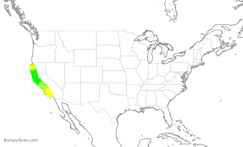 Turbulence forecast map for UAL393, ACV to LAX