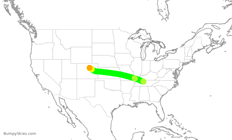 Turbulence forecast map for UAL393, BNA to DEN