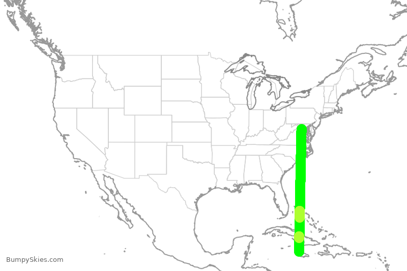 Turbulence forecast map for UAL3943, IAD to MBJ