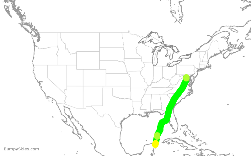 Turbulence forecast map for UAL3944, CUN to IAD