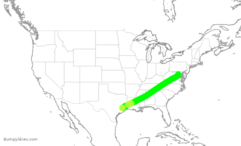 Turbulence forecast map for UAL3945, IAD to IAH