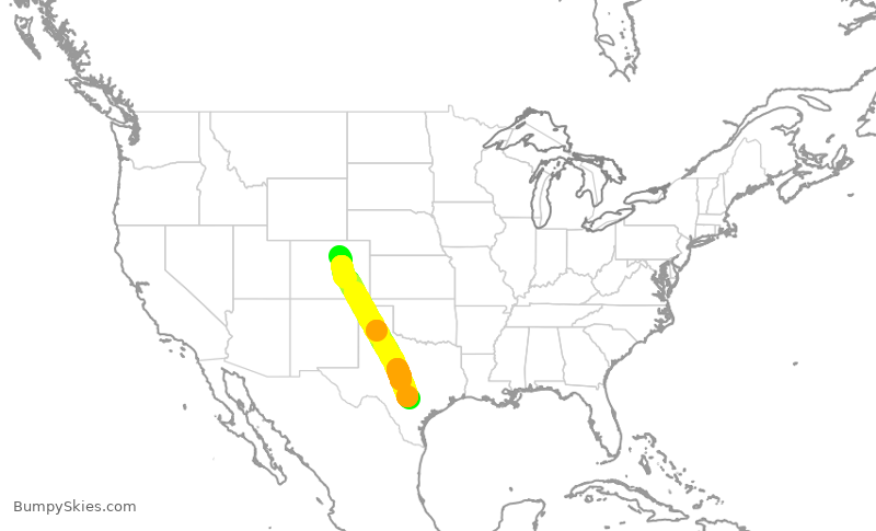 Turbulence forecast map for UAL395, DEN to SAT