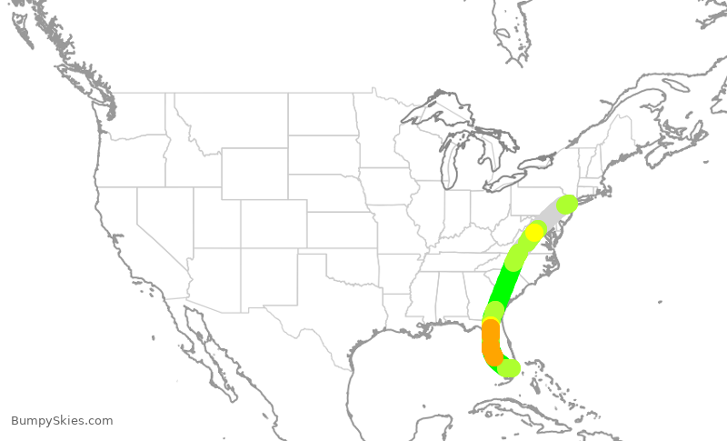 Turbulence forecast map for UAL395, EWR to FLL