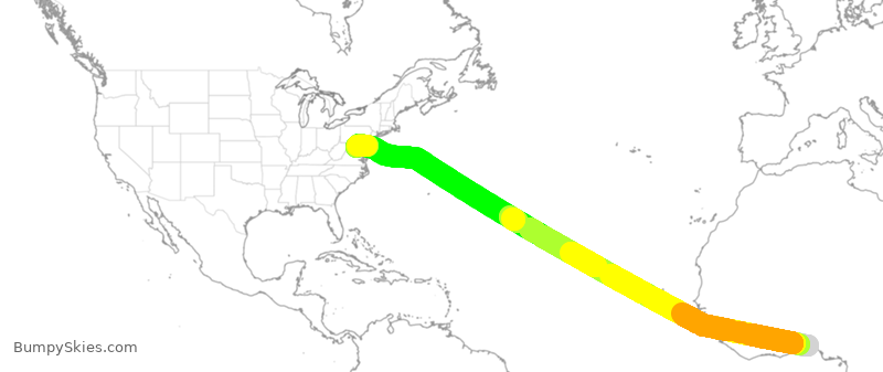 Turbulence forecast map for UAL3965, NMM to IAD
