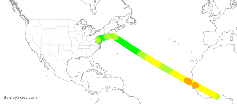 Turbulence forecast map for UAL3966, GAA to IAD