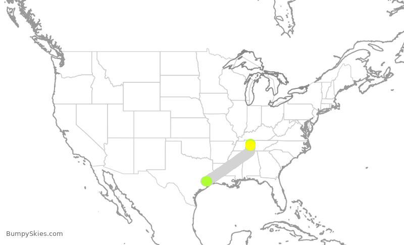 Turbulence forecast map for UAL396, BNA to IAH