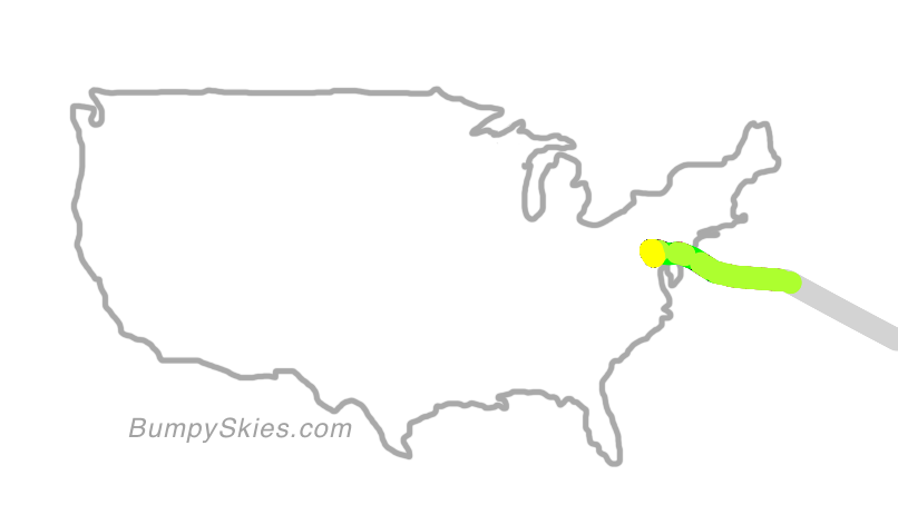 Map of continental US with illustrated flight path and turbulence forecast (described in text below)