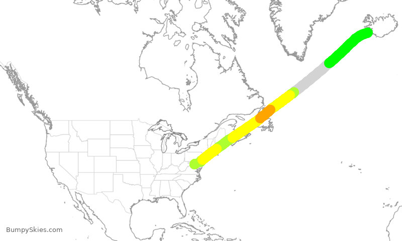 Turbulence forecast map for UAL398, IAD to KEF