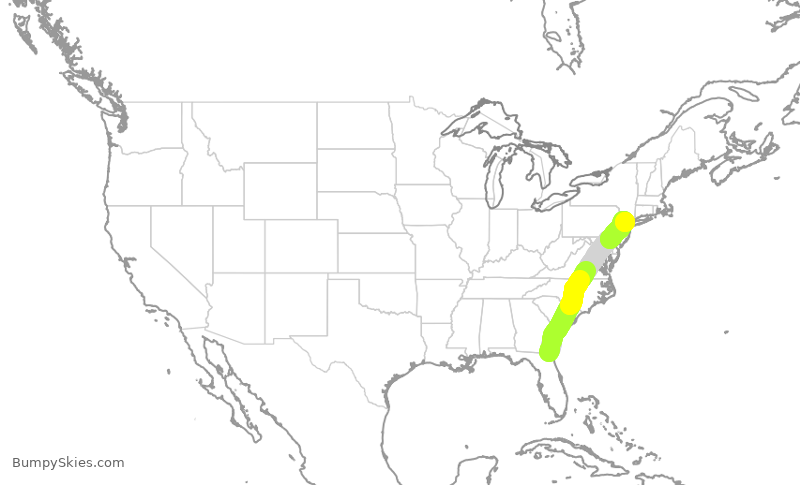 Turbulence forecast map for UAL399, JAX to EWR