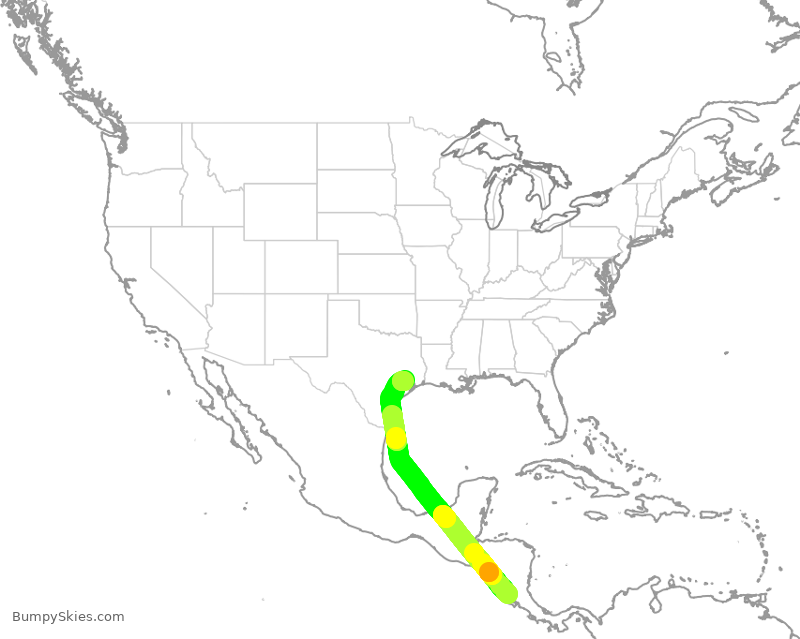 Turbulence forecast map for UAL401, LIR to IAH