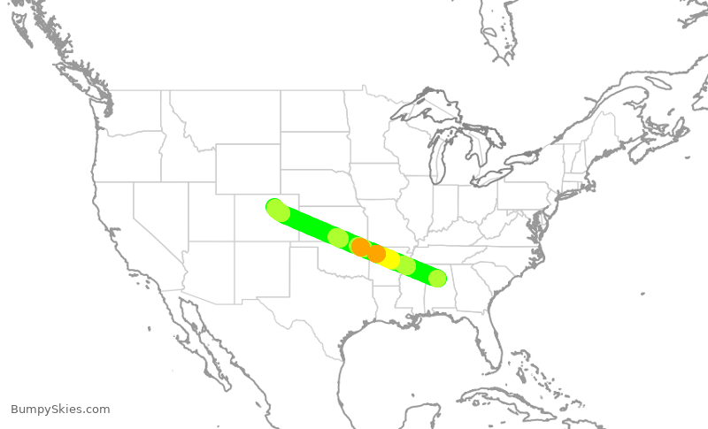 Turbulence forecast map for UAL402, BHM to DEN
