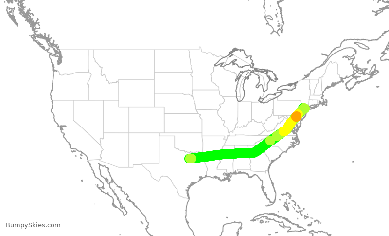 Turbulence forecast map for UAL402, DFW to EWR