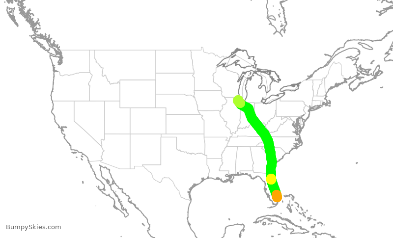 Turbulence forecast map for UAL403, FLL to ORD
