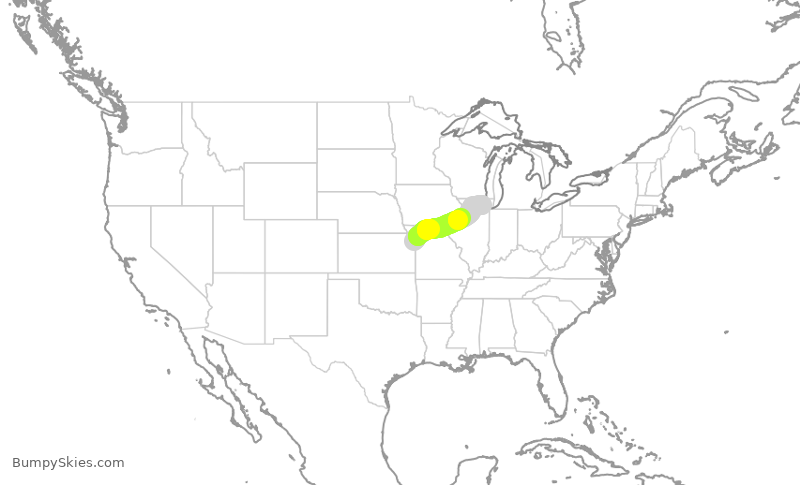 Turbulence forecast map for UAL403, MCI to ORD