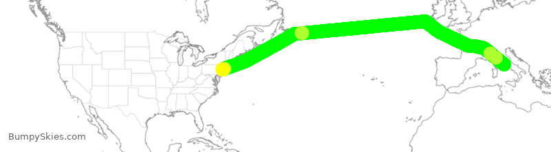 Turbulence forecast map for UAL40, EWR to FCO